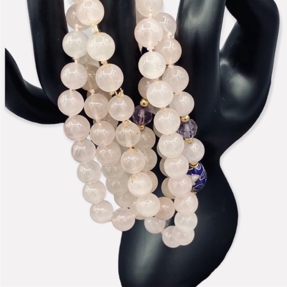 ROSE QUARTZ AND CLOISONNÉ BEADS 30” - Picture 3 of 7